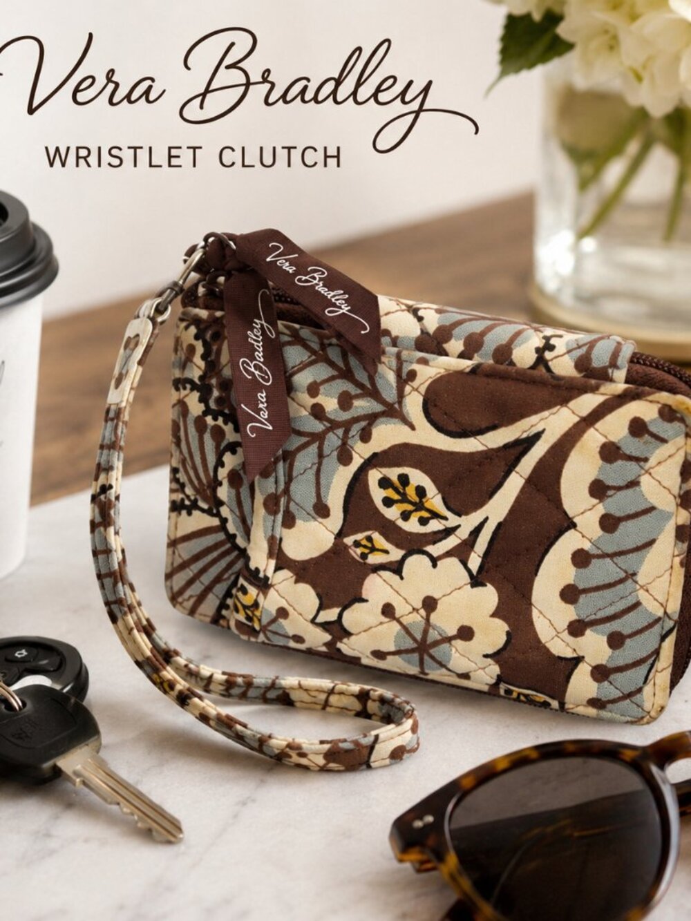 Vera Bradley Floral Quilted Pattern Wristlet Clutch